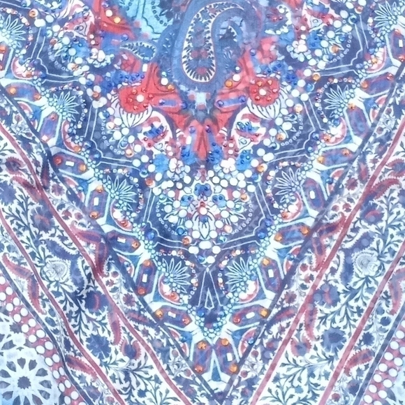 Petite Collection Tank Top w Scarve Overlay Red and Blue Sequins 4th of July - Picture 4 of 7